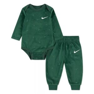 Nike Dark Green Velour Baby Long Sleeve Bodysuit & Pants Set 6 Months